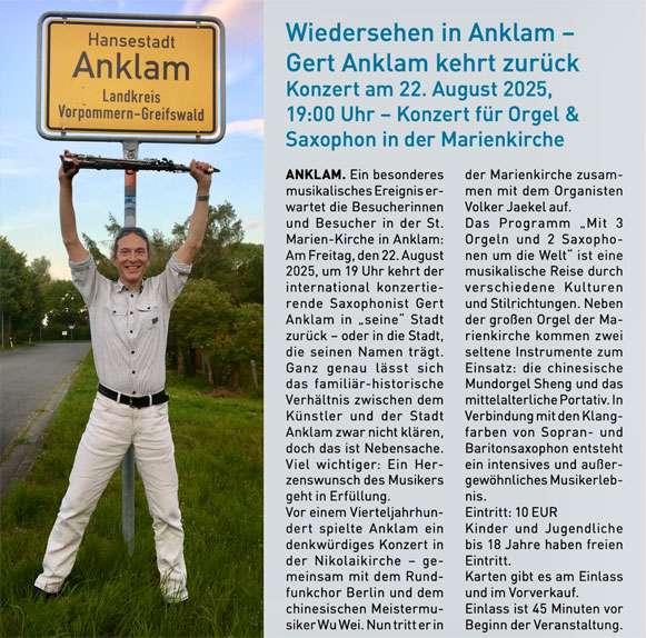 Gert Anklam mit Saxophon in Anklam